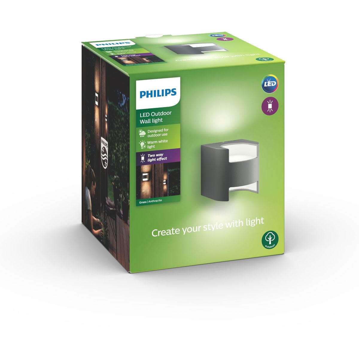 Philips - Grass wall lantern anthracite 2x4.5W SEL