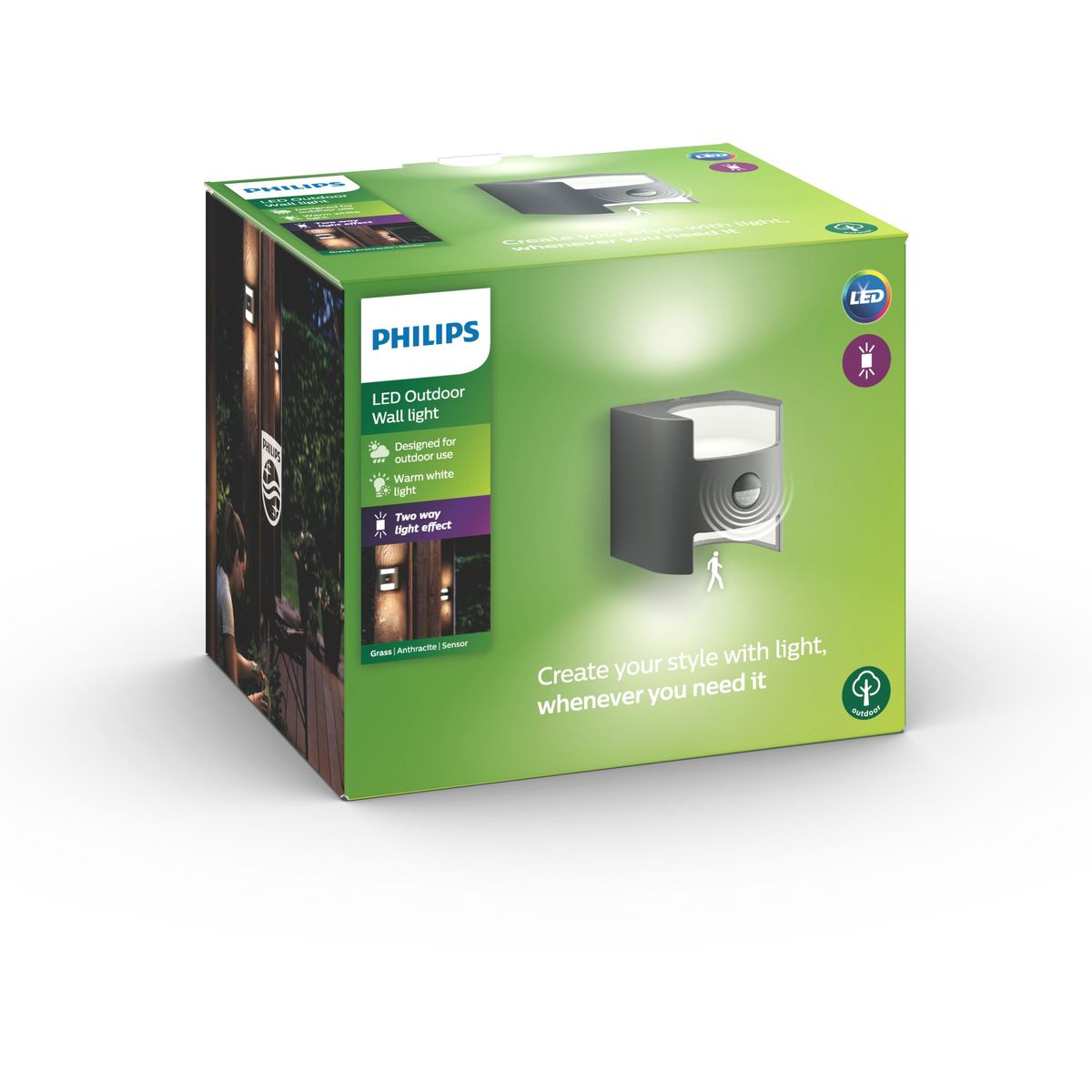 Philips - Grass IR wall lantern anthracite 2x4.5W