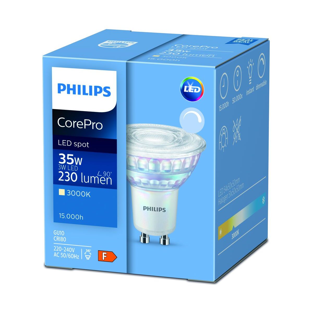 Philips - CorePro LEDspot 4-35W GU10 830 36D DIM