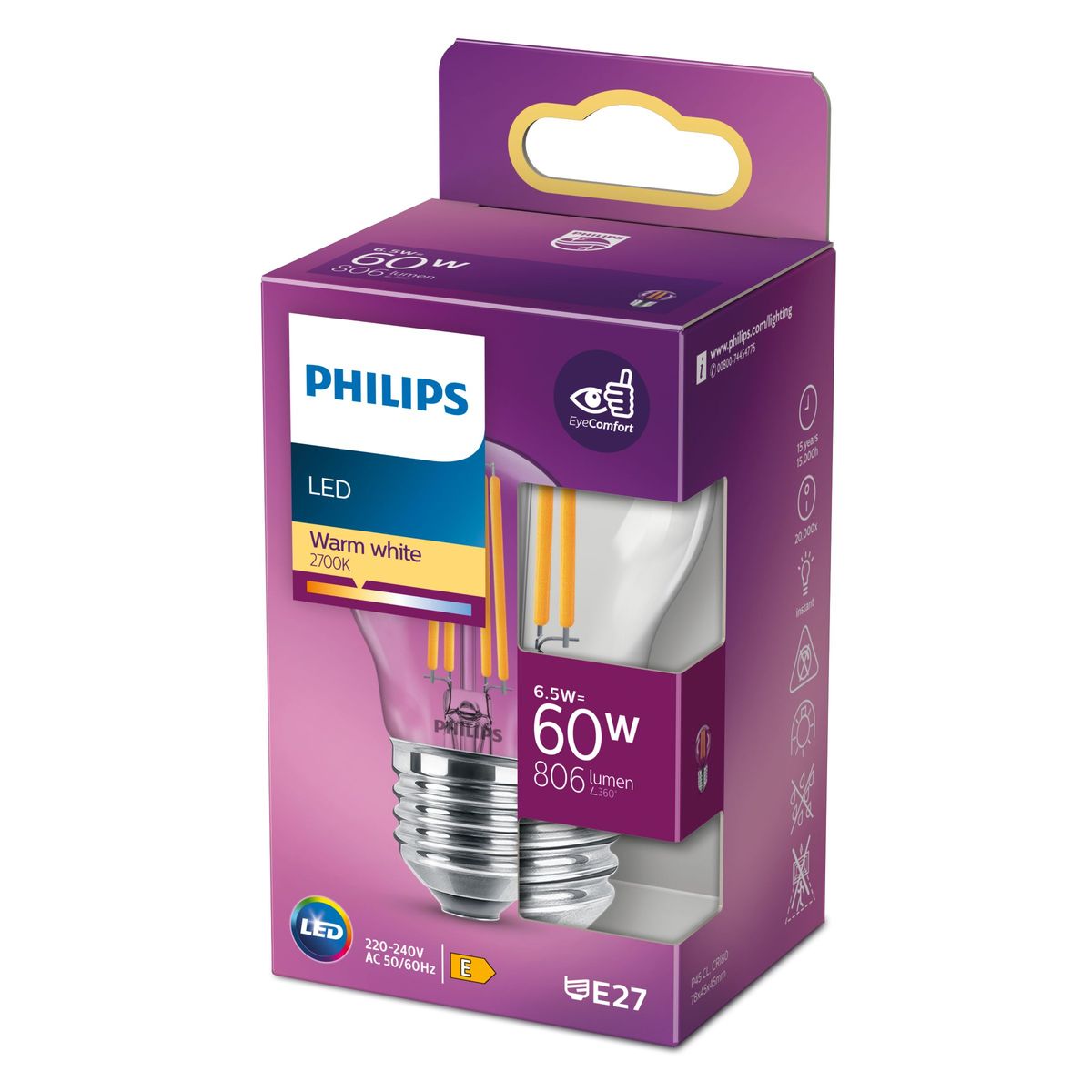 Philips - LED classic 60W E27 WW P45 CL ND RFSRT4