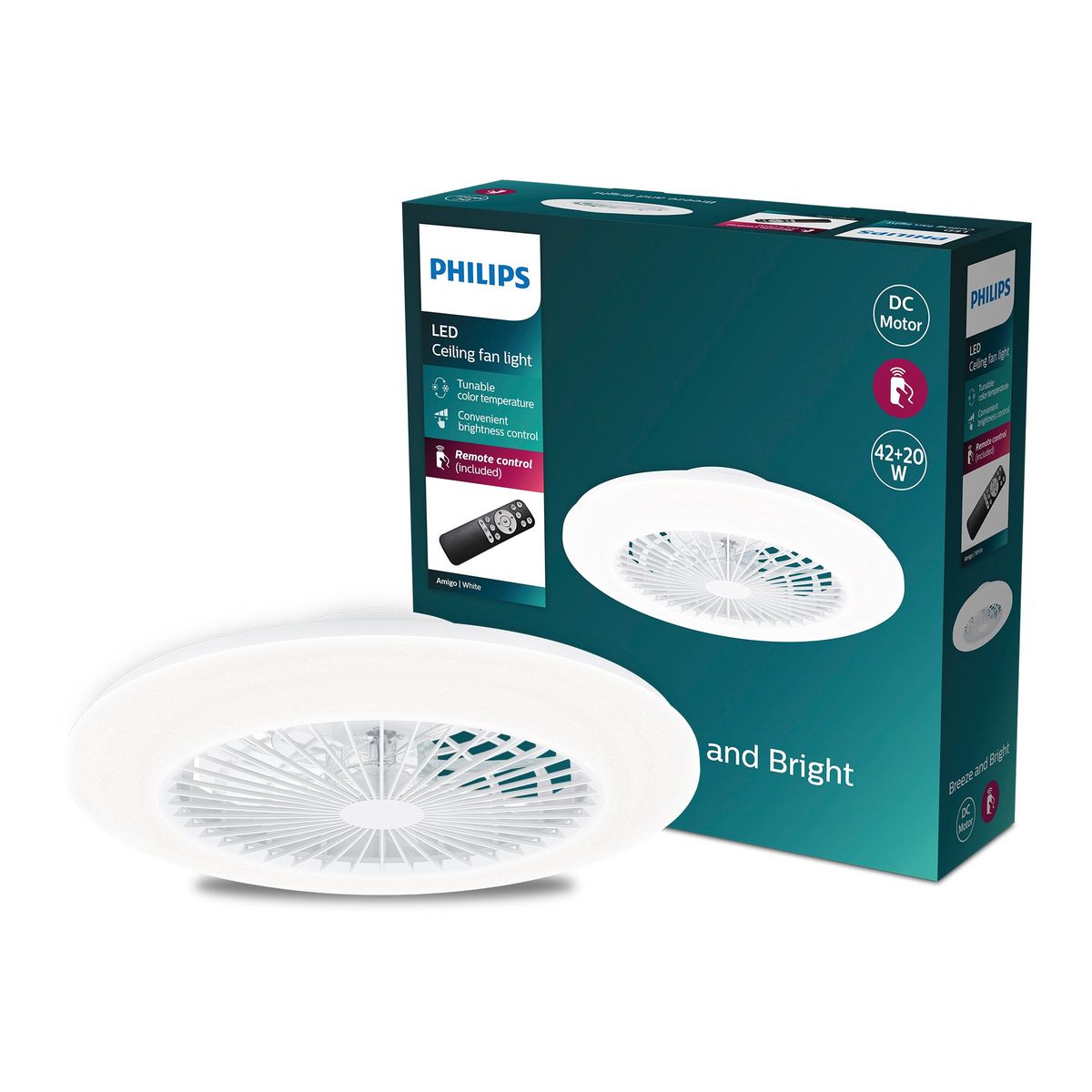 Philips - Amigo Flat Fan Ceiling IR RD 25W+60W WH
