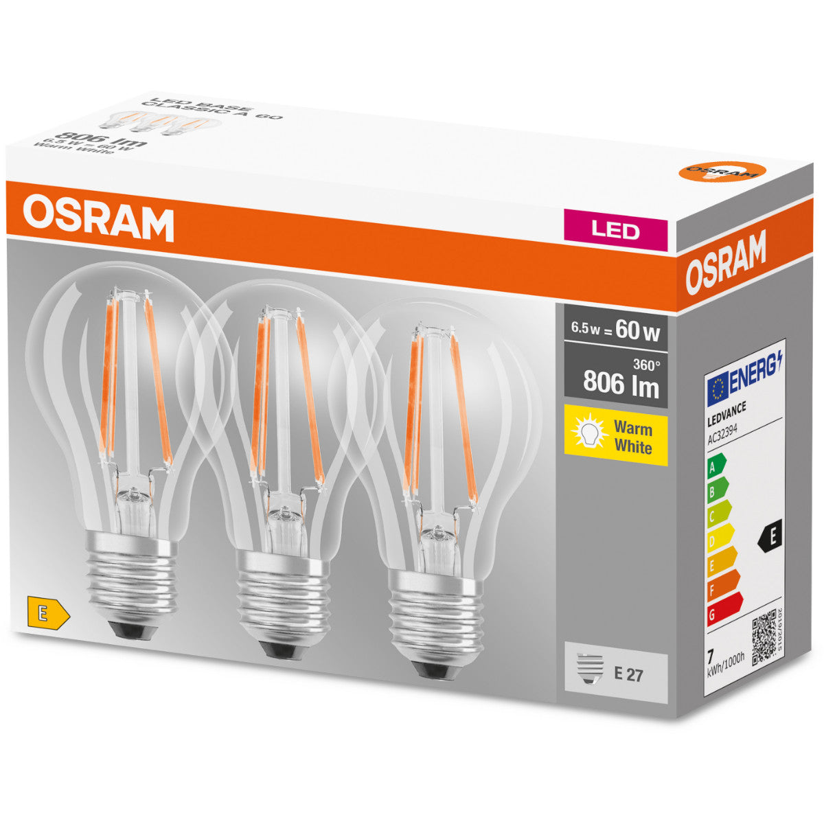 OSRAM LED-LAMPA RUND KLAR (60) 3-P