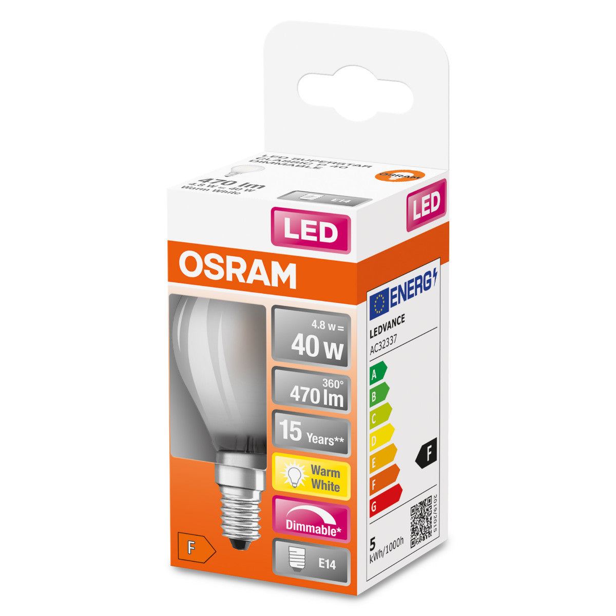 OSRAM LED-LAMPA RUND MATT (40) E14 DIM Varmvit