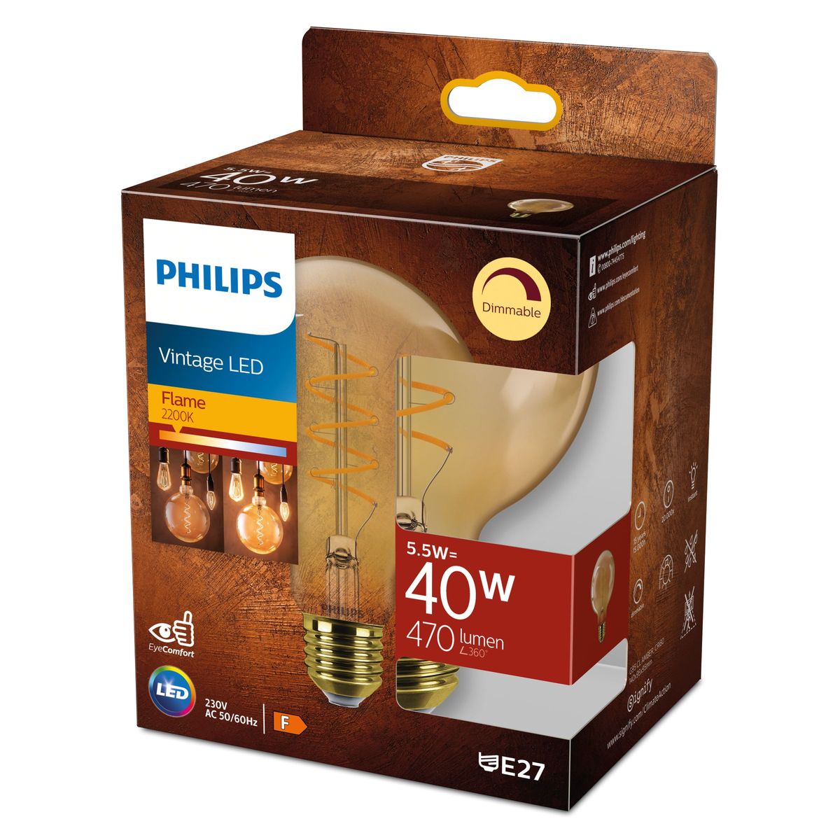 Philips - LED G95 40W 2200K E27 Amber Sp DIM 1PF