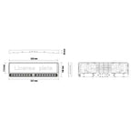 Technical drawing of the Optibeam E-Bar EU TWIN LED light bar showing front, side, and rear views