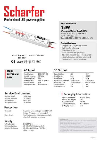 Transformator 230V AC till 12V DC 18W