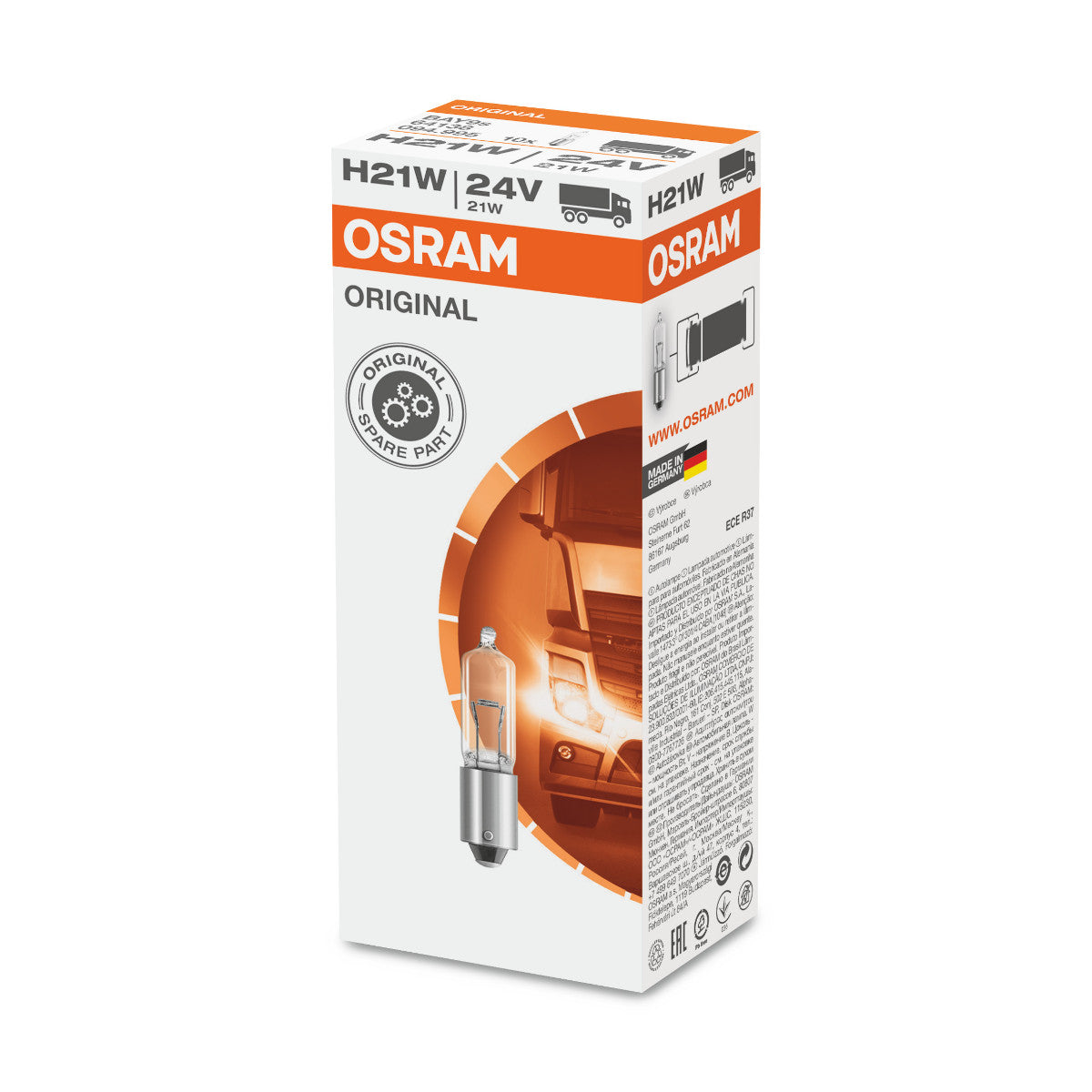 OSRAM ORIGINAL - METAL BASE - H21W - 24V Extraljuslampa