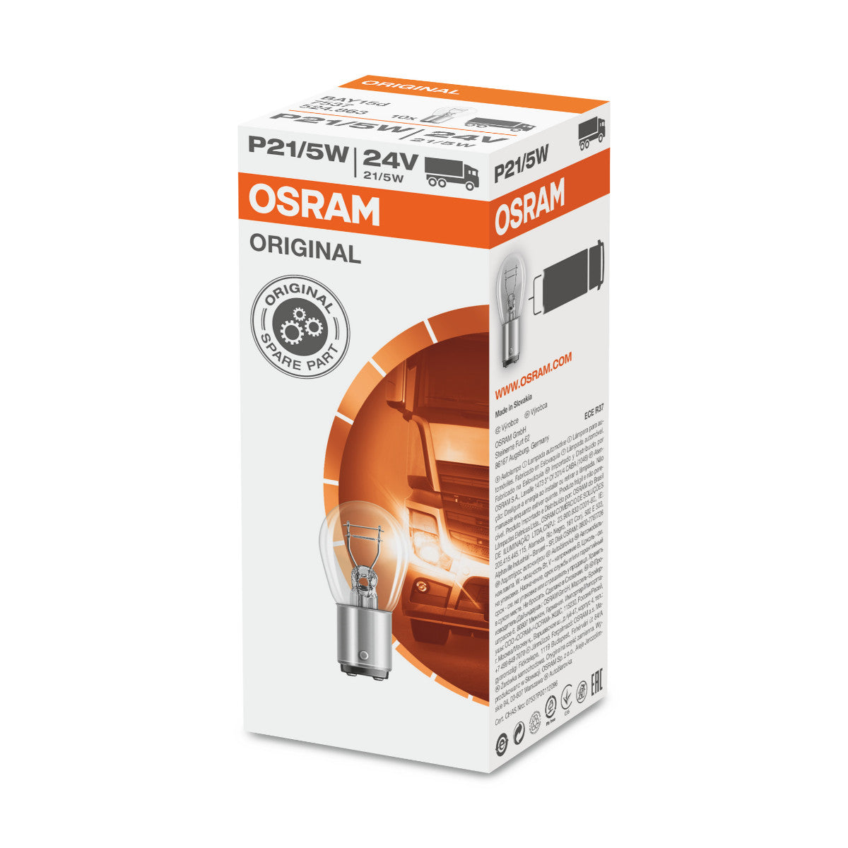 OSRAM ORIGINAL - METAL BASE - P21-5W Extraljuslampa - BAY15d - 24V