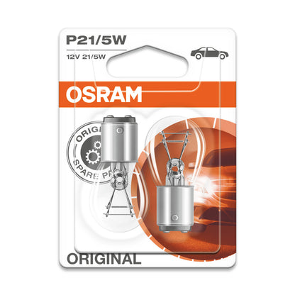 OSRAM ORIGINAL - METAL BASE - P21-5W - Extraljuslampa 2-pack