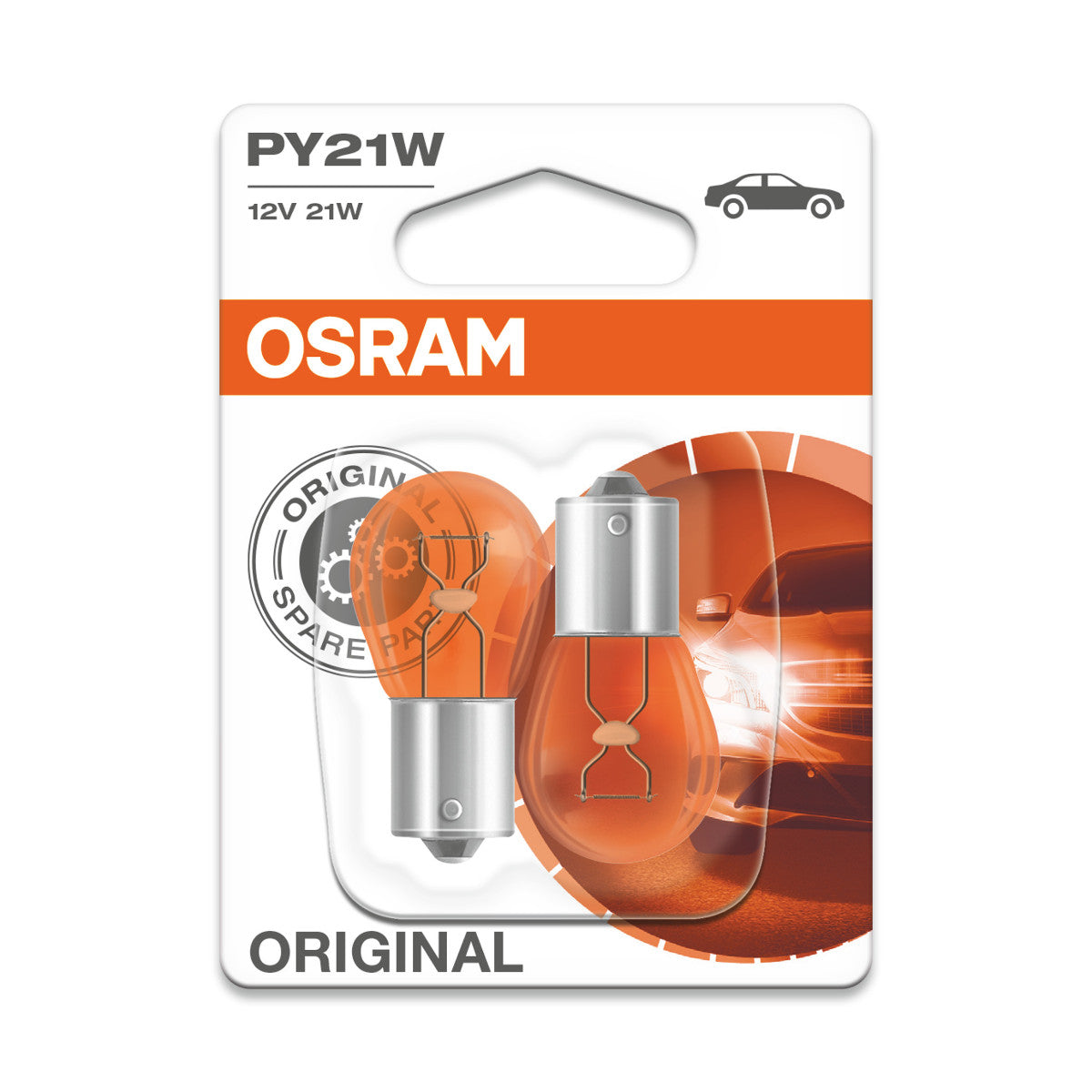 OSRAM ORIGINAL - METAL BASE - PY21W Extraljuslampa 2-pack