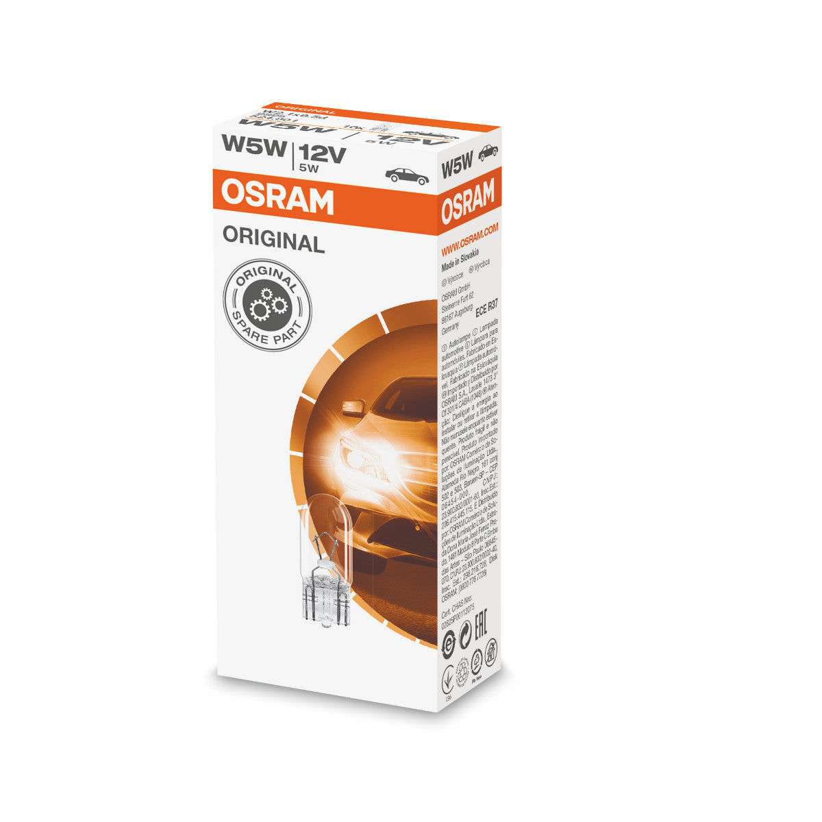 OSRAM ORIGINAL - WEDGE BASE - 5W - 12V - W2.1x9.5d - Extraljuslampa